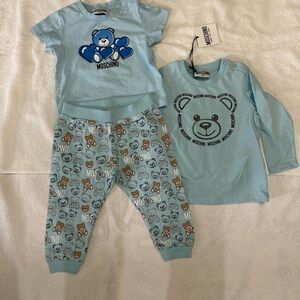 Moschino Kids Light Blue Pajama Set with Bear Print